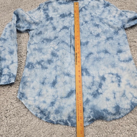 Faherty Shirt Womens Large Blue Tie Dye Long‎ Sleeve Button Linen Coastal Beach - Picture 9 of 11